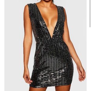 Sequin Stripe Plunge Bodycon Mini Dress